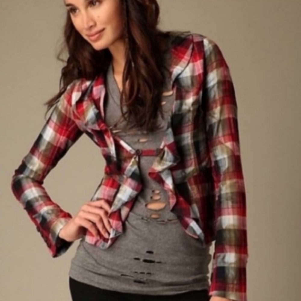 EUC Free People Plaid Ruffle Jacket Size 12